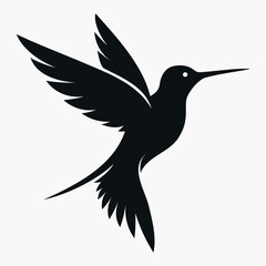 Silhouette Flying Hummingbird vector illustration with white background, Vector Birds Collection