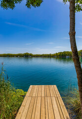 Wooden walkway overlooking the famous lake of Banyoles in Catalonia