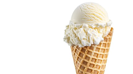 Vanilla soft ice cream in waffle cone isolated on white background with clipping path : Generative AI