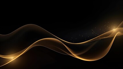 Abstract black and gold flowing wave background.