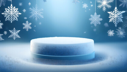  Winter Frost Podium Una piattaforma di prodotto 3D con elementi invernali come ghiaccio e f_1(124)