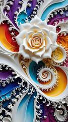 Abstraktion Weiße fraktale Blüten 9x16. Hintergrund für das Design 3. © nitroziklop7