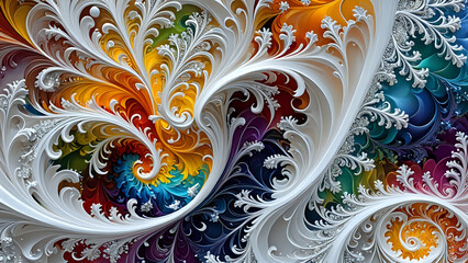 Abstraktion Weiße fraktale Blüten 16x9. Hintergrund für das Design 2. © nitroziklop7