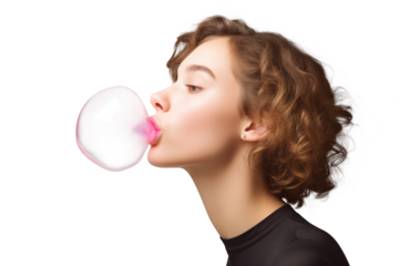 PNG blond woman blowing bubble gum.  by rawpixel.