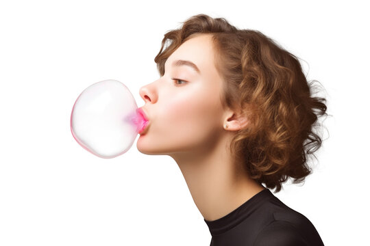 PNG blond woman blowing bubble gum.  by rawpixel.