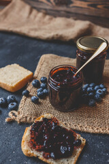 Toast and blueberry jam, breakfast idea