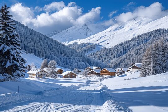 Davos Mountains: Snowy Winter Landscape in Sertig Village, Graubunden