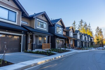 Obraz premium Duplex Home: Calm Canadian Architecture in Blue Shades in British Columbia Street