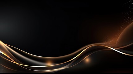 Fototapeta premium Abstract black and gold wavy background with light effects.