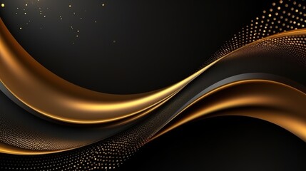 Abstract background with golden waves and dots.