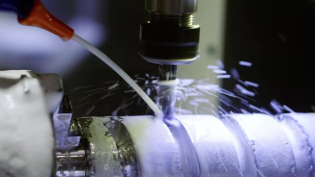 The work of a CNC metalworking machine.