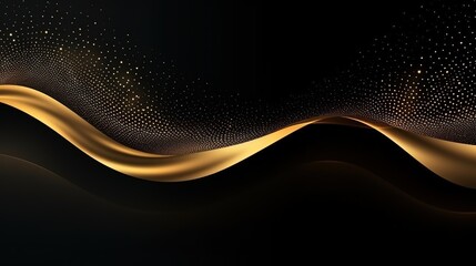 Abstract background with gold wave and glittering dots.