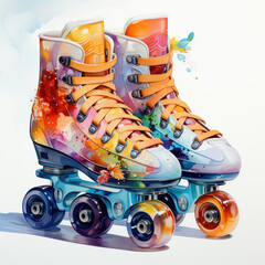 Watercolor Roller Skates, clipart Illustration, Generative Ai