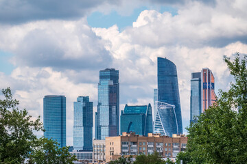 Fototapeta premium View of Moscow City from the observation deck of Gorky Park in Moscow.