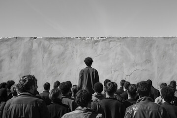 people are facing a wall