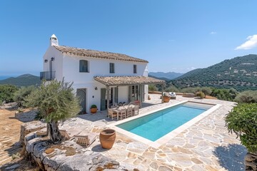 Fototapeta premium Contemporary upscale villa with pool ideal vacation residence, real estate vision