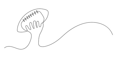 American football. Hand holding ball. Continuous line drawing.