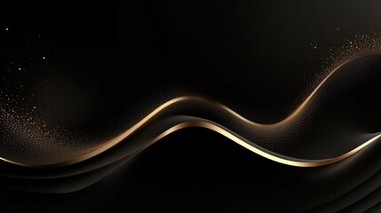 Abstract black and gold background with glittering wave.