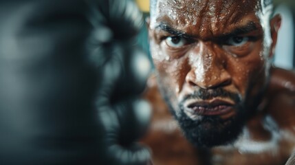 A black boxing glove in the midst of action, ready to strike an opponent, captures the dynamic and powerful essence of the sport of boxing, emphasizing skill and intensity.