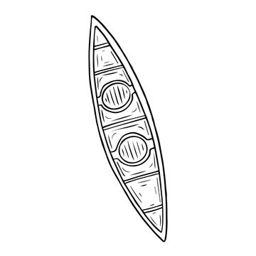 recommend clip art: Double canoe hand drawn in doodle style. Boat for two rowers for rafting on the river. Vector line art illustration.