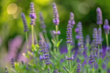 Obraz premium Chia Plant in a Lavender Field: Blooming Purple Flowers in a Summer Garden Setting