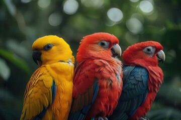 Fototapeta premium Three Parrots in a Row.