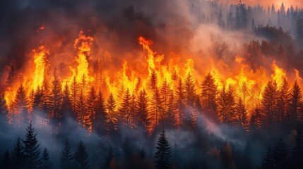 Forest Fire Burning Fiercely.