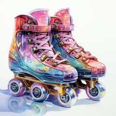 Watercolor Roller Skates, clipart Illustration, Generative Ai