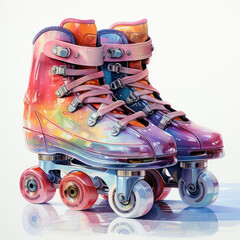 Watercolor Roller Skates, clipart Illustration, Generative Ai
