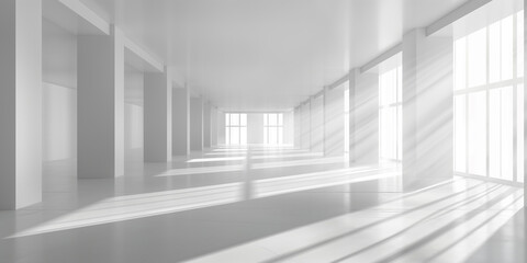 arafed hallway with white walls and windows and a white floor