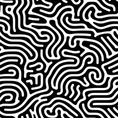 Seamless abstract pattern with curved lines, a maze. Design for fabric, Wallpaper, and cards . Monochrome ornament on a white background.