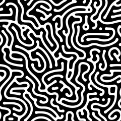 Seamless abstract pattern with curved lines, a maze. Design for fabric, Wallpaper, and cards . Monochrome ornament on a white background.