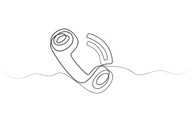 Line drawing handset cell. Single draw phone icon, line art contact us concept, telephone continuous monoline drawing.one line drawing of retro telephone with copy space, Phone line continuous draw