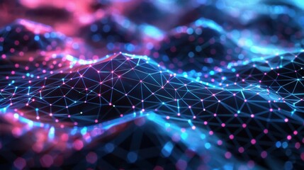 Abstract digital landscape with glowing lines and points. Futuristic technology concept.