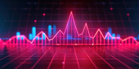 Fototapeta premium Abstract neon chart depicting data growth and fluctuation.