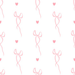 Coquette seamless pattern pink ribbon bow