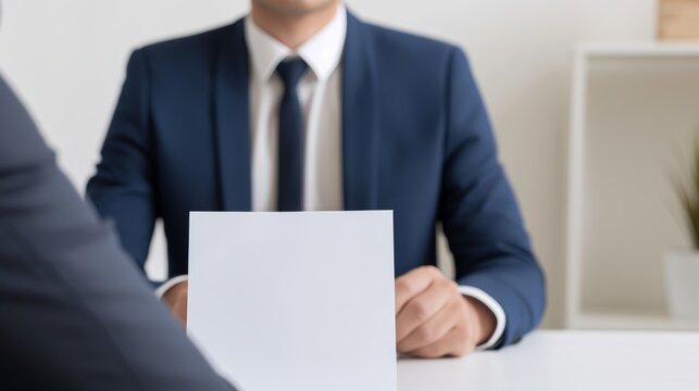 A close-up of an HR manager conducting an exit interview with a laid-off employee, with copy space, high-resolution photo, hyper realistic
