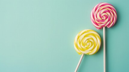 Two colorful lollipops on a turquoise background