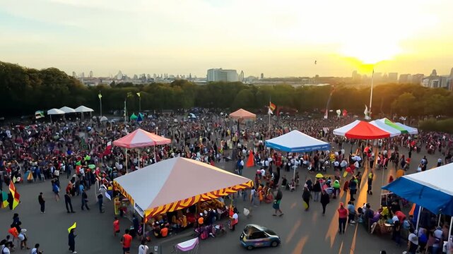 Vibrant Community Festival Celebrating Culture and Unity at Sunset in the Park