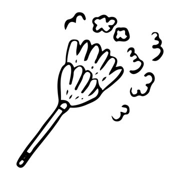 recommend clip art: Dust brush hand drawn doodle. A tool for dry cleaning of dirt from the house. Laundry room. Vector outline line art illustration.