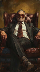 Obraz premium The day of the boss. the holiday of the head. The director is asleep in his chair. The boss at the workplace