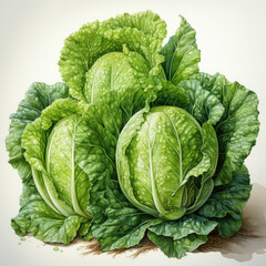 Obraz premium Watercolor Lettuce, clipart Illustration, Generative Ai