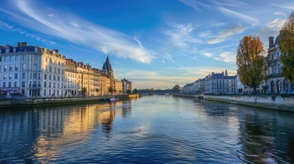 Naklejka premium Nantes France. Beautiful Architecture by the Erdre River in the City