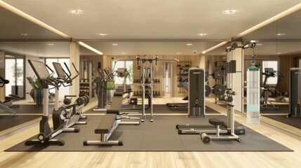 Obraz premium A modern home gym with a variety of exercise equipment