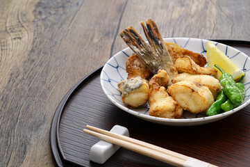 Deep-fried flathead fish ( Magoti no karaage ), Japanese cuisine