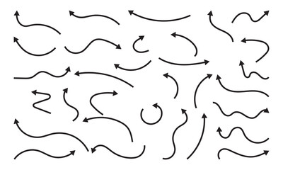 Hand drawn arrow vector icons set. Arrow sketch handmade doodle swipe up symbol sign,  Simple logo vector isolated on white background. 