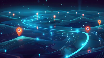 A digital marketing roadmap with markers illustrated as digital beacons lighting the path 