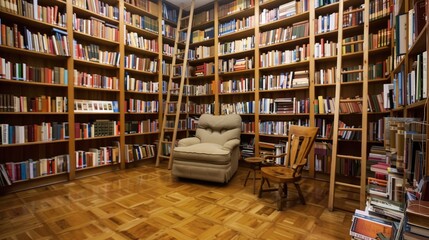 A serene home library with wall-to-wall bookshelves