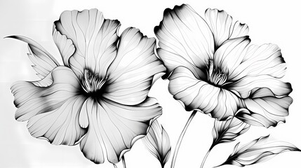 Elegant black-and-white floral illustration showcasing detailed and intricate botanical beauty.