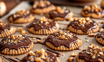 peanut chocolate crackers on a baking tray, homemade sweets for house party